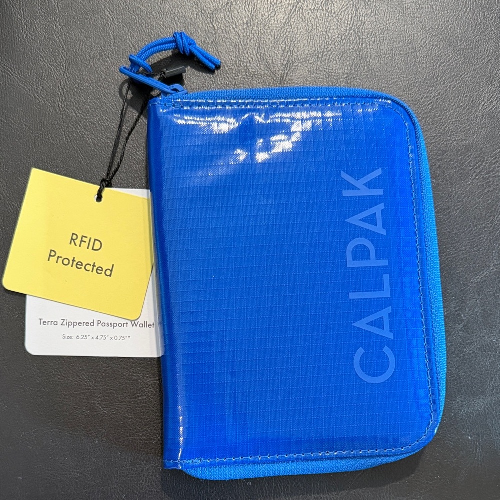 Calpak Terra Vibrant Cobalt Blue Passport Travel Wallet RFID Protecting NEW